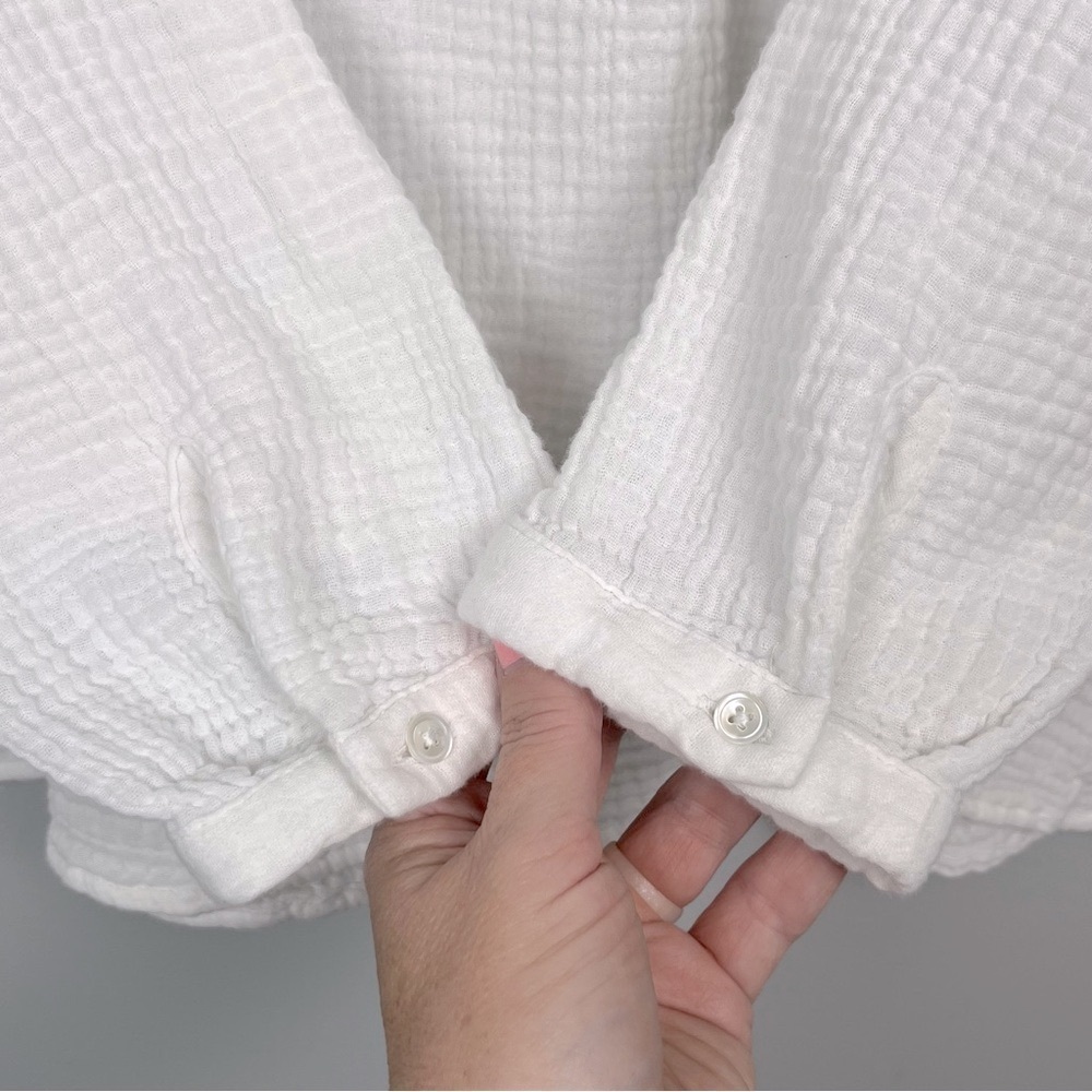 J.Jill white gauzy muslin cotton roll tab sleeve blouse top, large. - Picture 6 of 13
